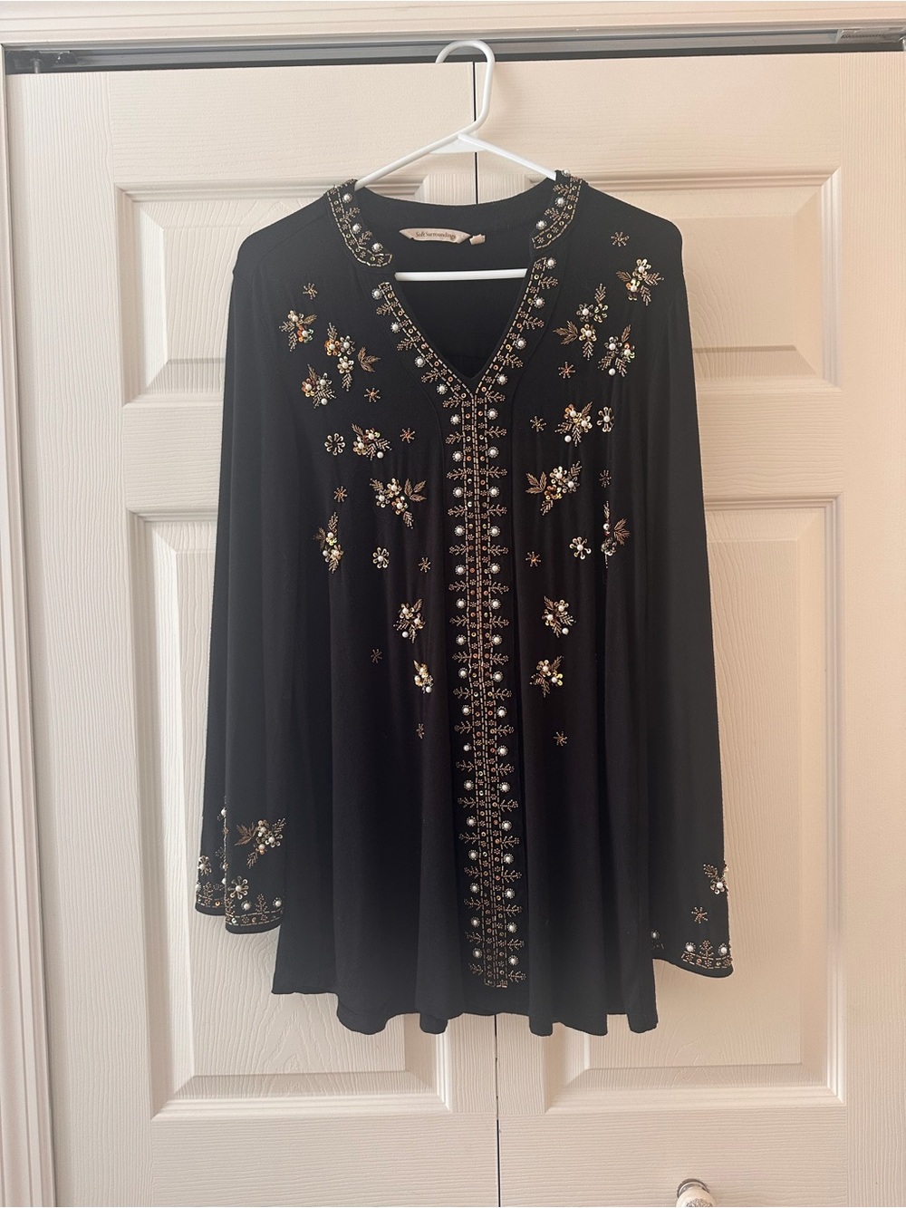Soft Surroundings Black Tunic with Gold Embellishment